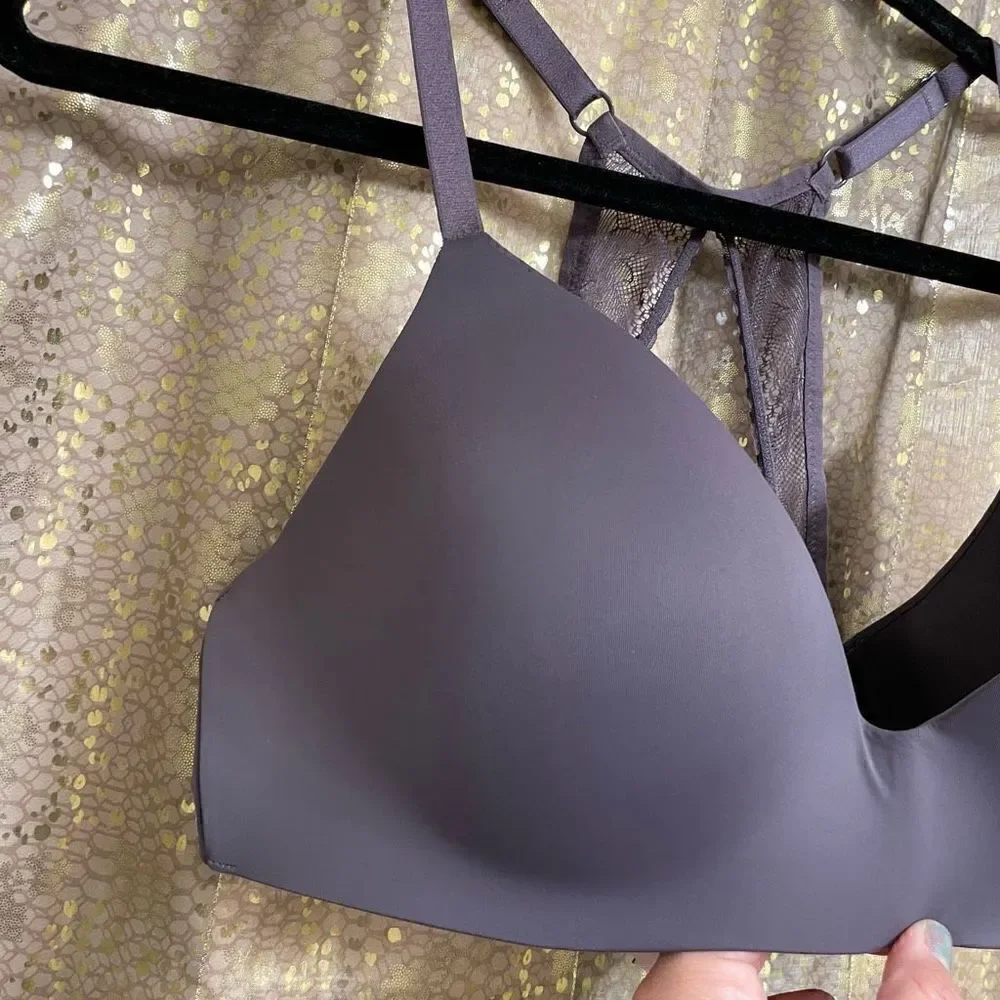 Victorias Secret Gray T-Shirt Smooth Lightly Lined Wireless T-Shirt Bra 34DD